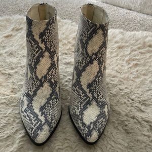 Steve Madden faux white and black snakeskin heeled booties size 9. $50 OBO